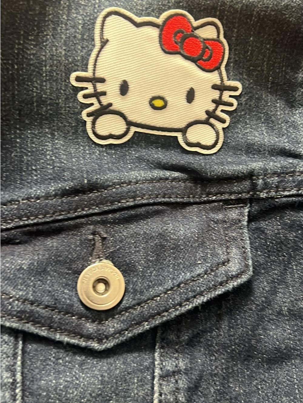 Jessica Simpson Navy Denim Jacket with Hello Kitty Patch - Picture 2 of 4